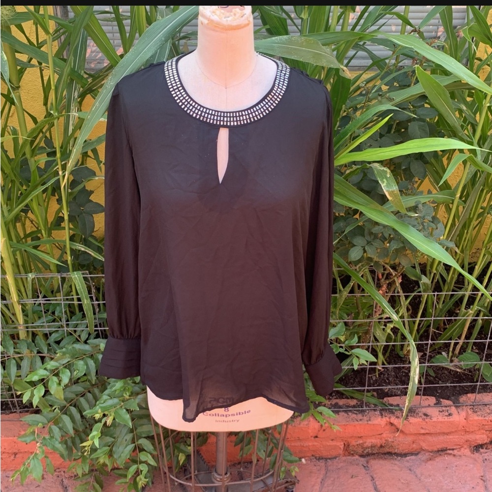 Black blouse with rhinestone neck